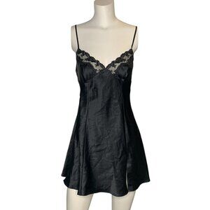 VTG Y2k Victoria's Secret Gothic Black Satin Slip Dress Nightgown Small